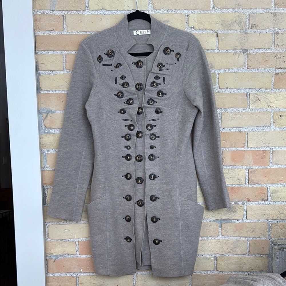 Anthropologie Cacsh by Gro Abrahamsson Beige Long Boiled Wool Sweater Coat